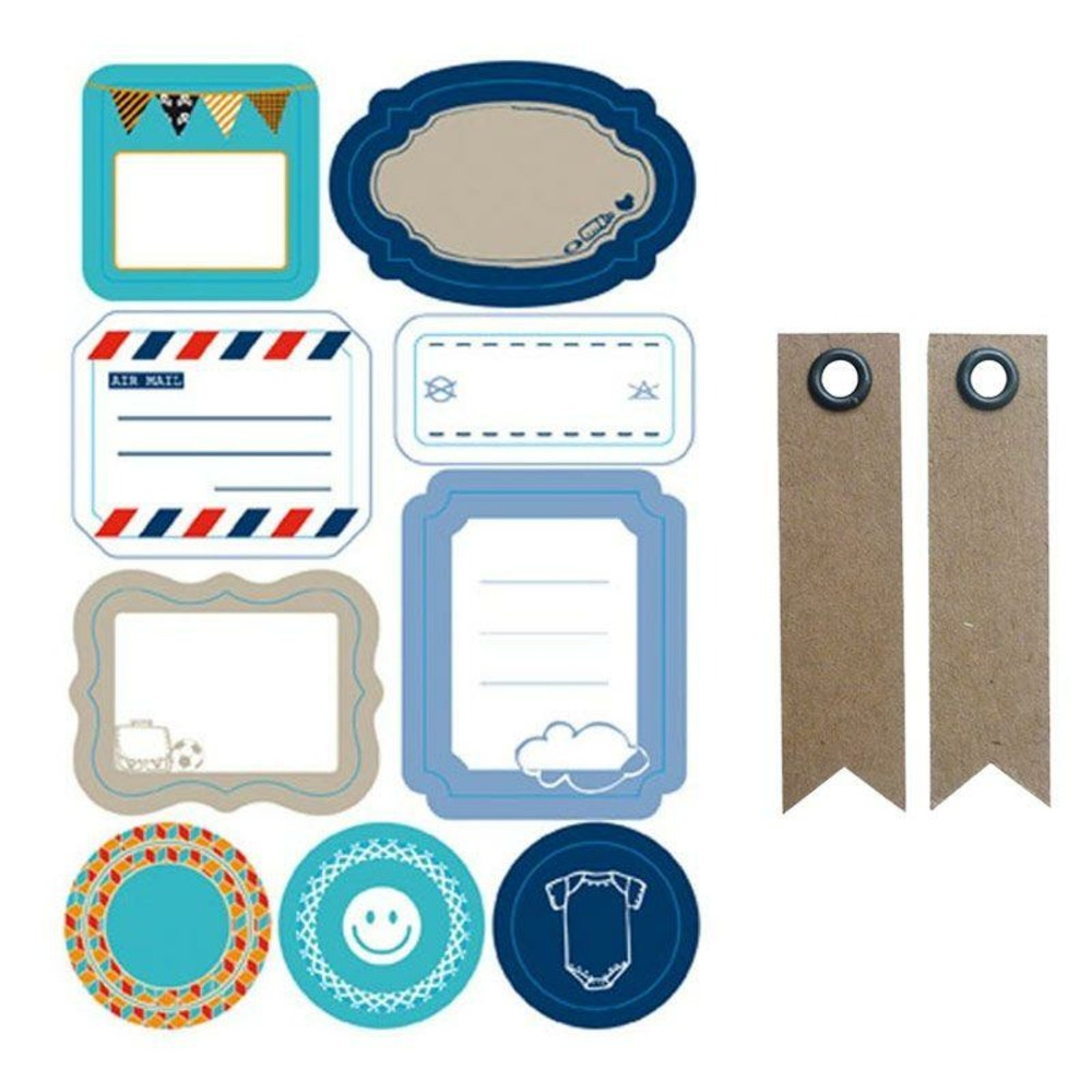 Etiquettes repositionnables bleues + 20 étiquettes kraft fanion