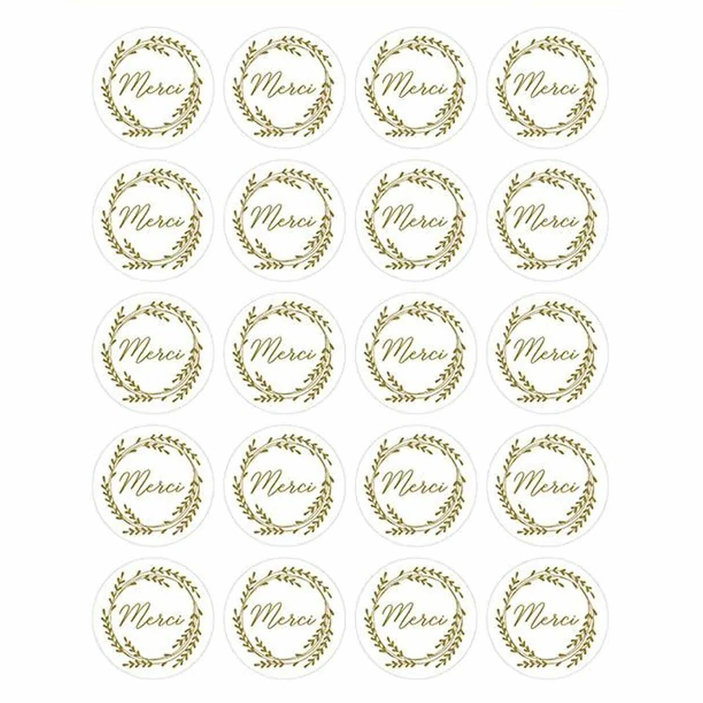 300 stickers ronds dorés merci ø 3,5 cm