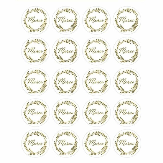 300 stickers ronds dorés merci ø 3,5 cm