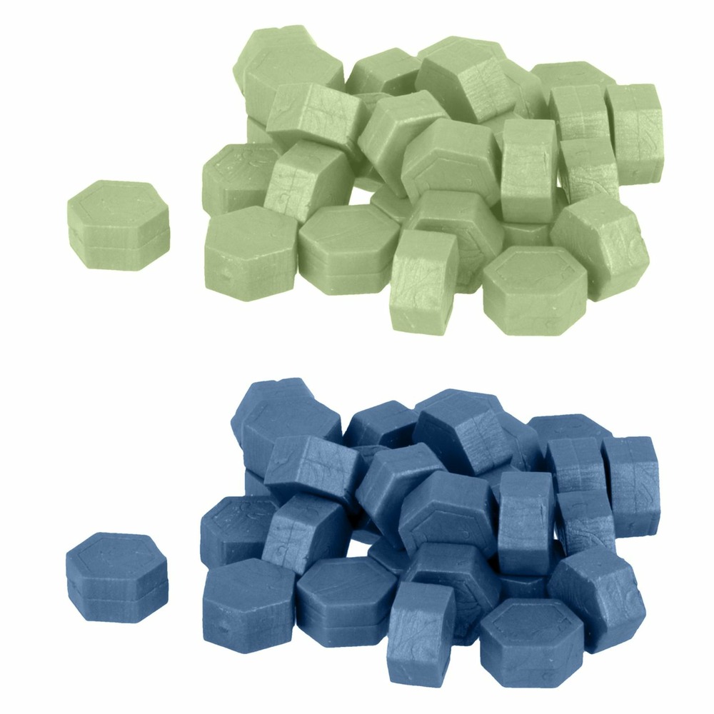 Perles de cire hexagonales - vert clair + bleu