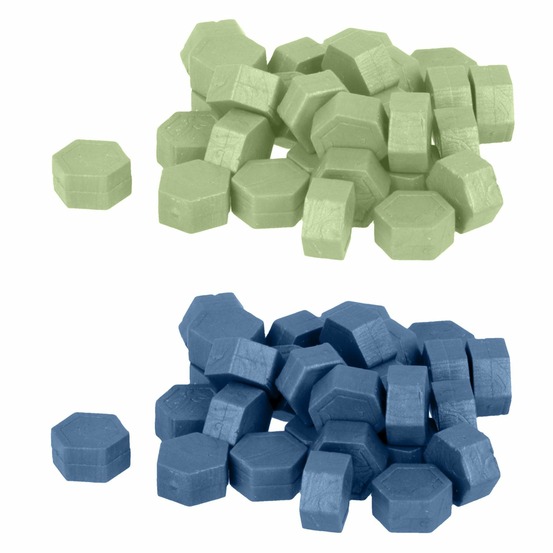 Perles de cire hexagonales - vert clair + bleu