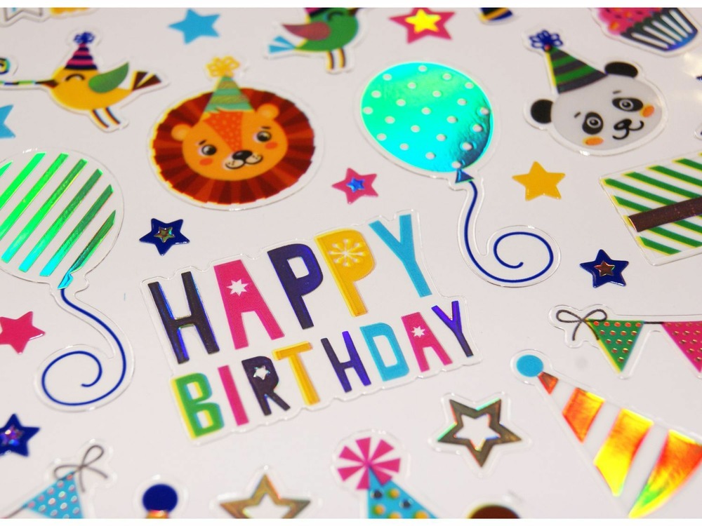 Autocollants - joyeux anniversaire et animaux - finitions argent