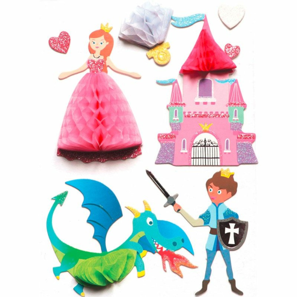 8 stickers 3d princesse et chevalier 7 cm