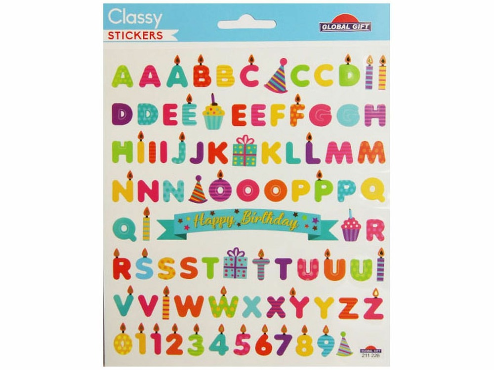 87 autocollants - alphabet & chiffres bougies - anniversaire