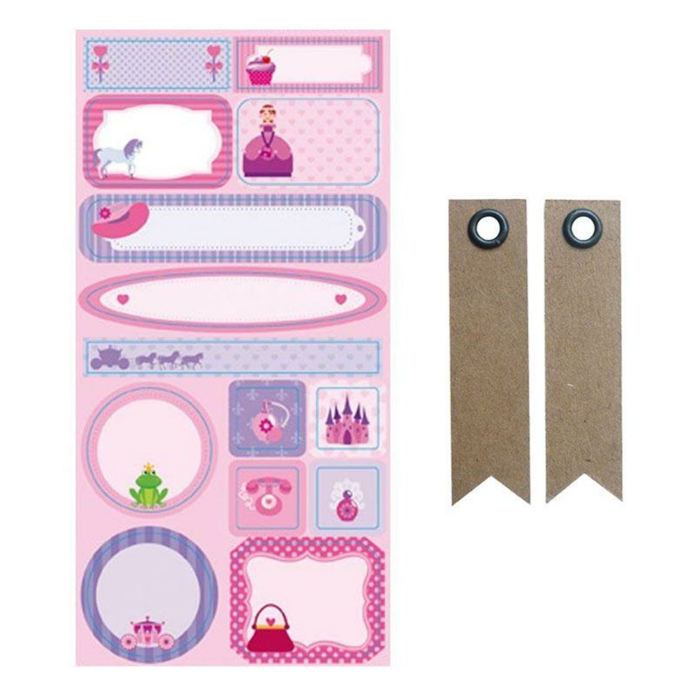 Etiquettes repositionnables princesse + 20 étiquettes kraft fanion