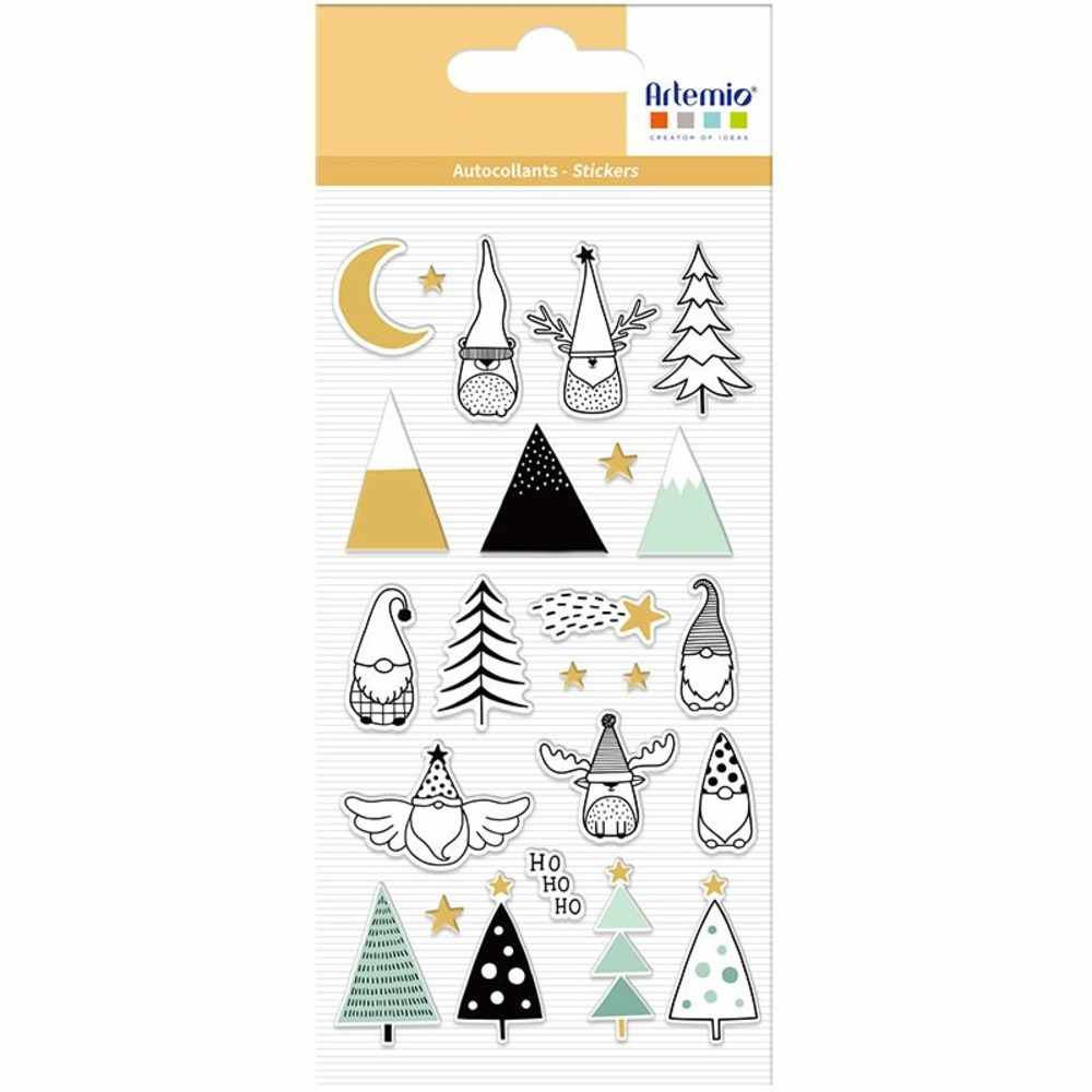 24 autocollants puffies de noël - lutins et sapins