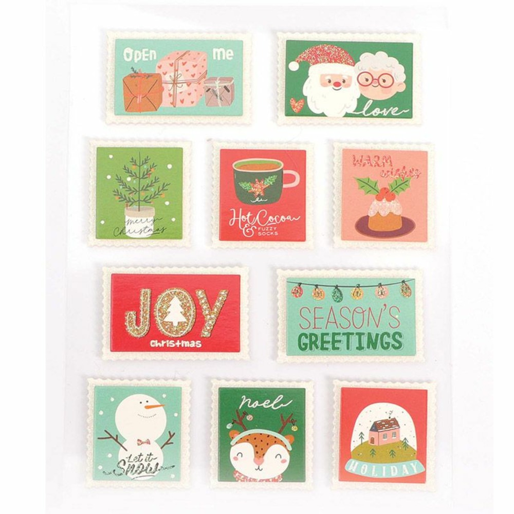 10 stickers timbres de noël effet 3d glitter