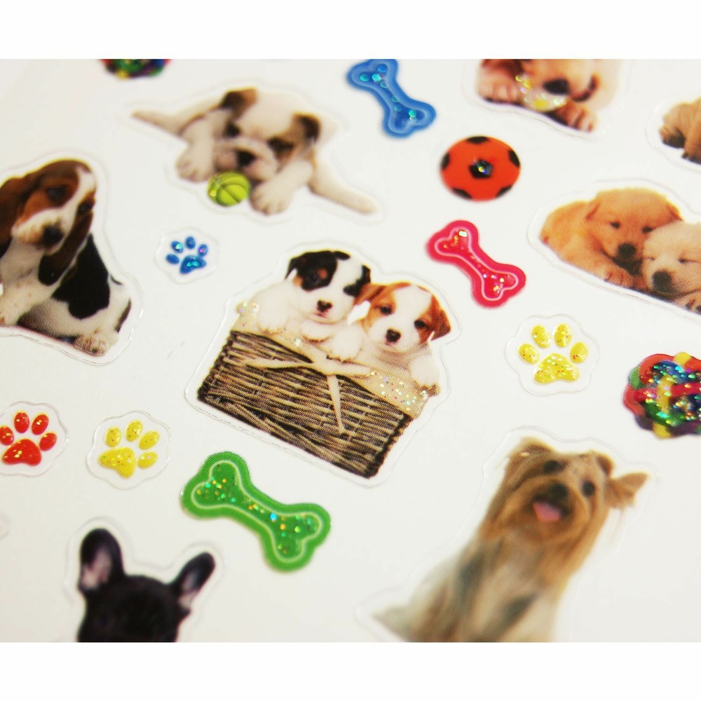 Autocollants - chiots - paillettes - 1,8 cm