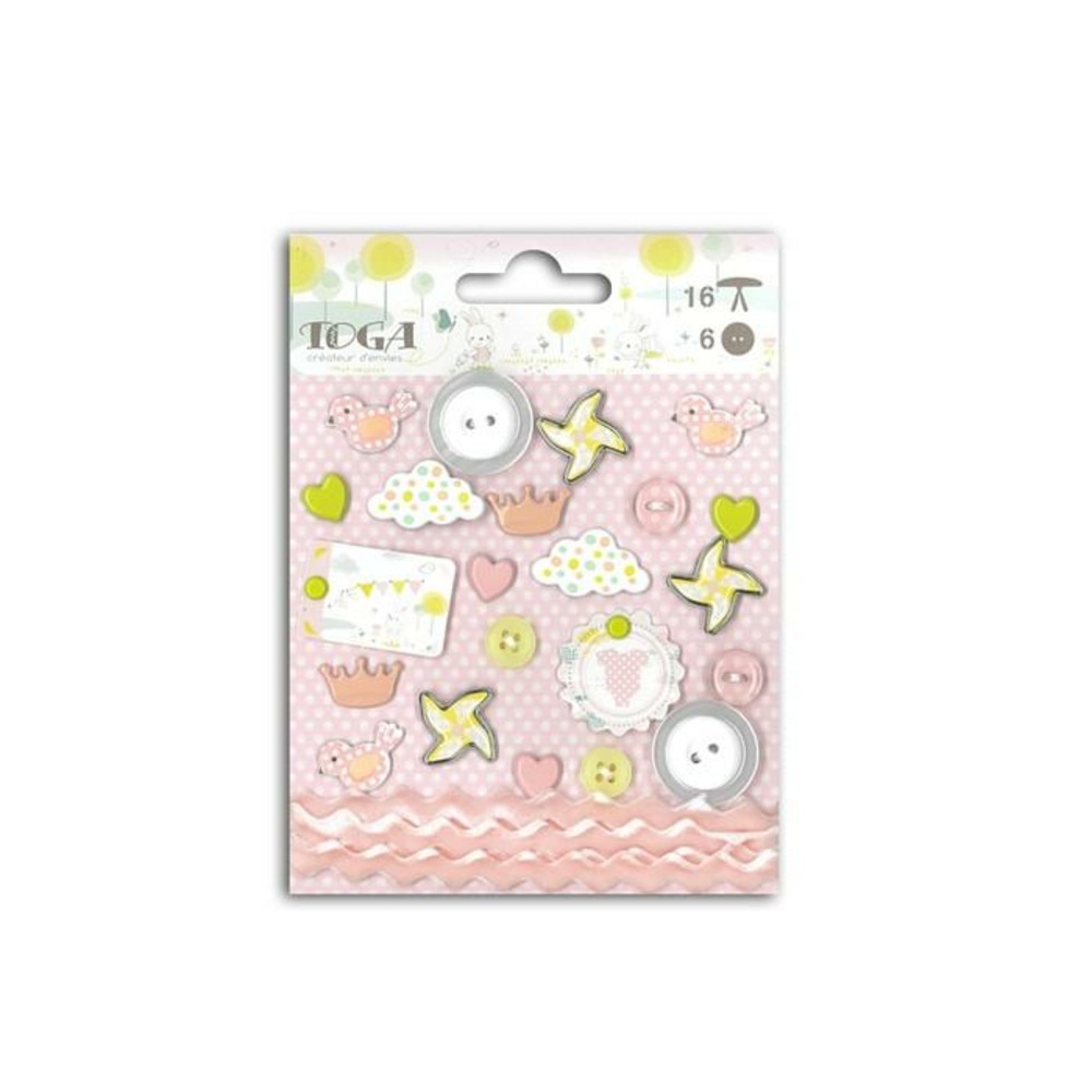 22 embellissements - naissance fille bout'chou rose