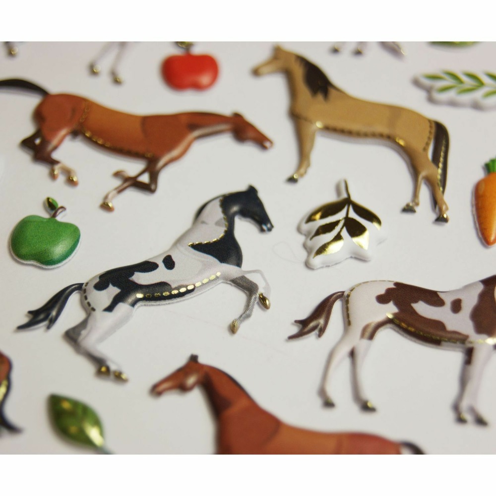 Autocollants réutilisables - relief 3d - chevaux - dorures