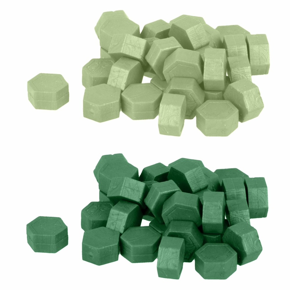 Perles de cire hexagonales - vert clair + vert foncé