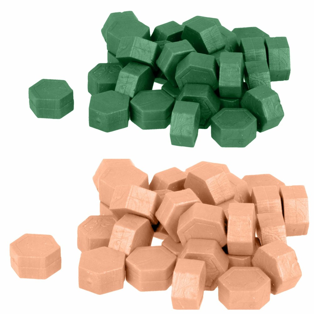 Perles de cire hexagonales - vert foncé + rose