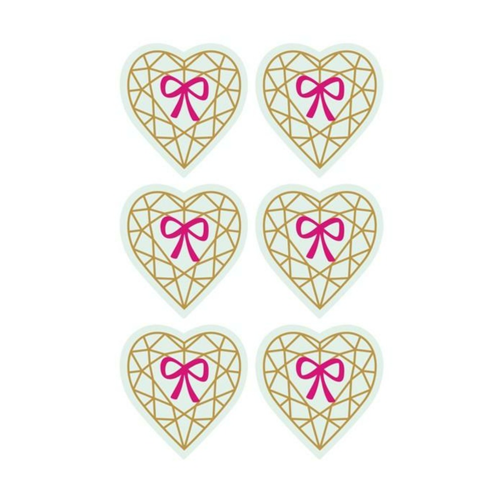 Autocollants 3d 4 cm - cœur diamant sur fond vert clair