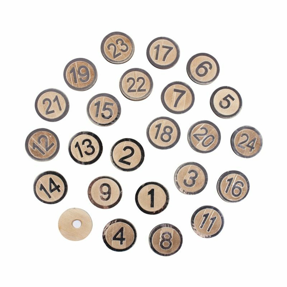 24 chiffres adhésifs en bois mdf calendrier de l'avent ø 3,5 cm - argenté