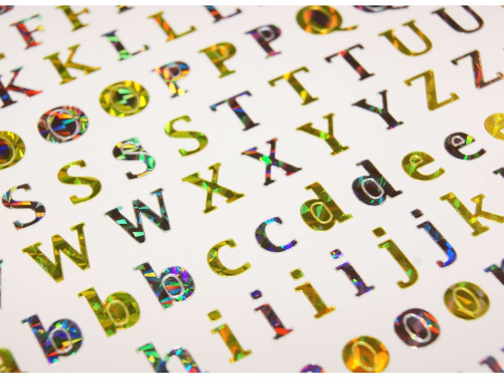 160 autocollants - alphabet & chiffres - doré - holographique
