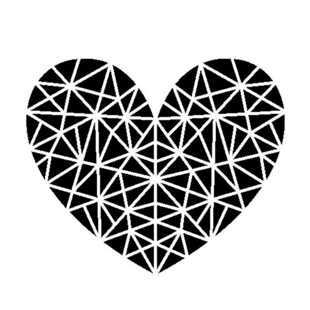 Tampon transparent - cœur géométrique & son bloc acrylique