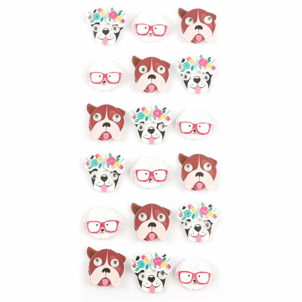 18 minis stickers 3d chiens 2 cm