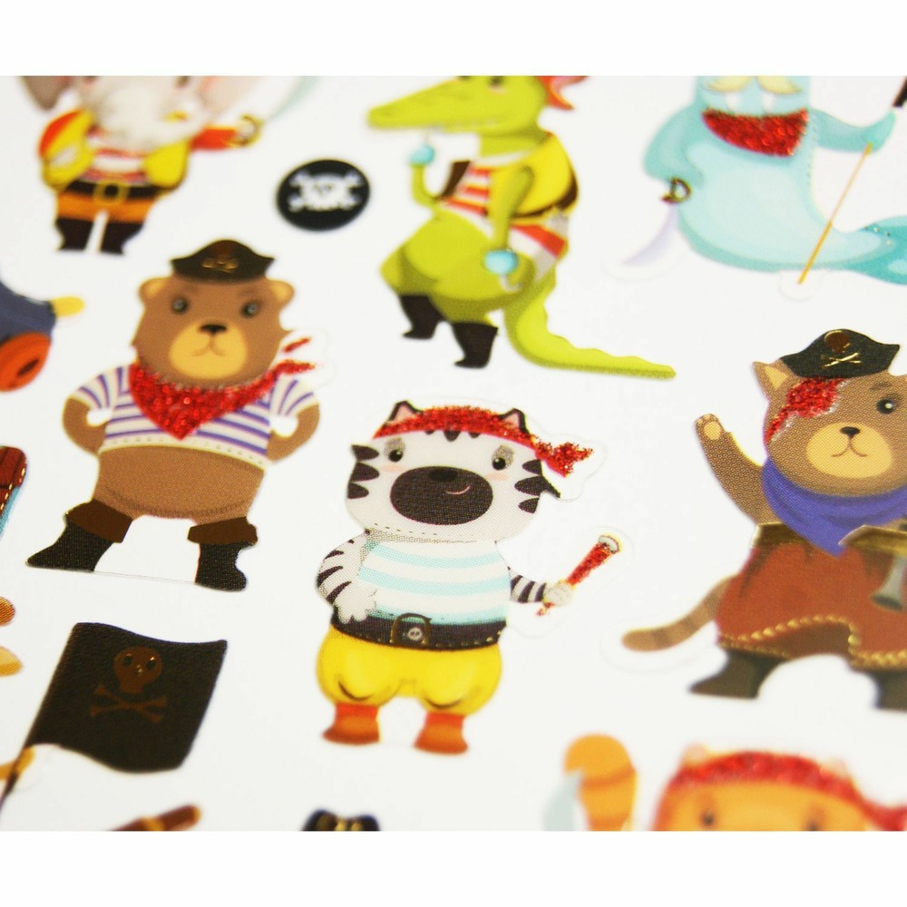 Autocollants - animaux pirates - paillettes - 1,8 cm