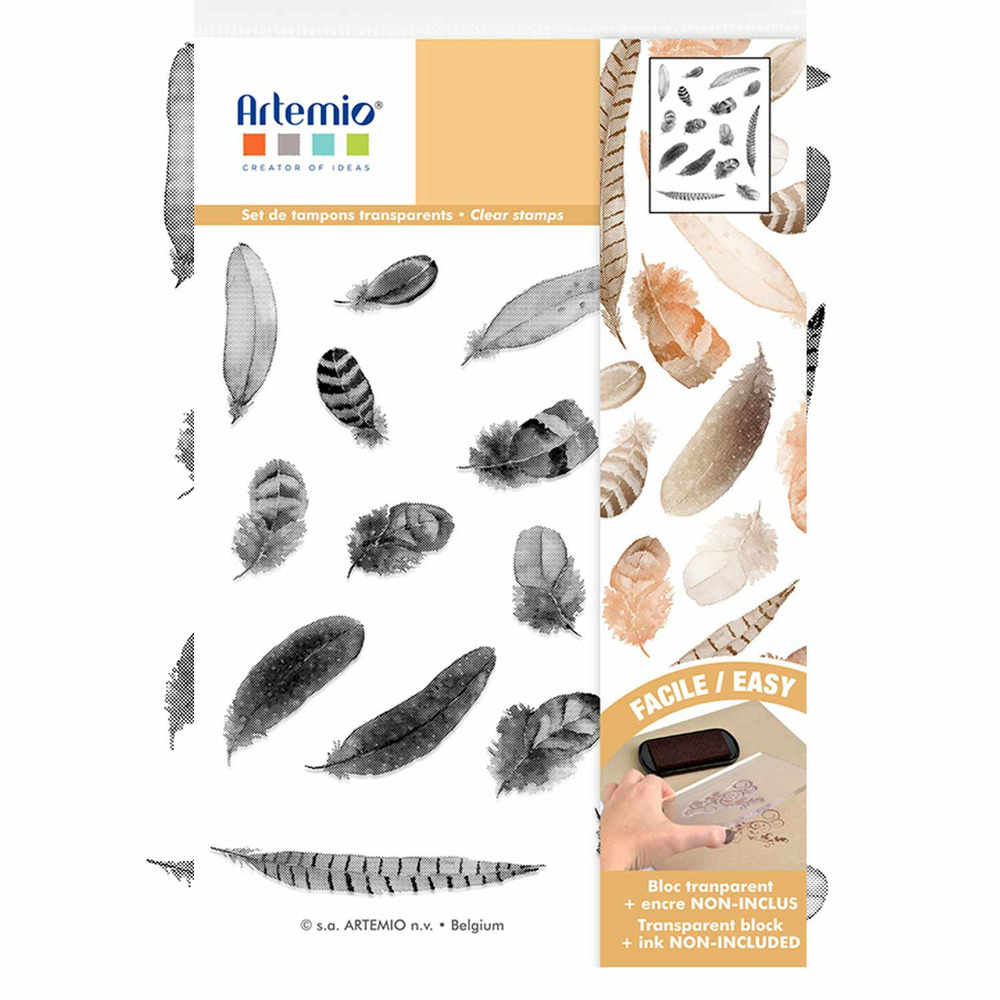Tampons transparents - plumes aquarelle