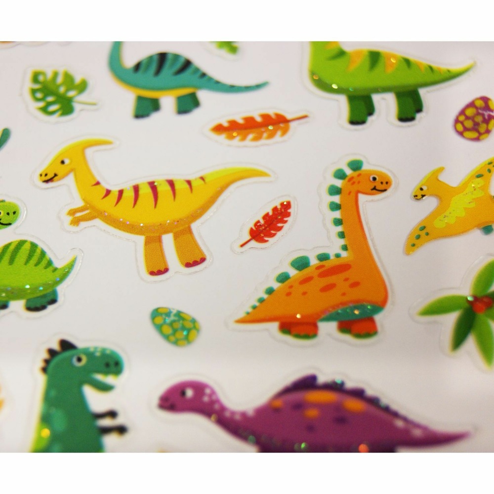 Autocollants - drôles de dinosaures - paillettes - 1,8 cm