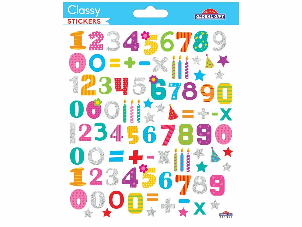 Autocollants - chiffres et calculs - anniversaire - paillettes