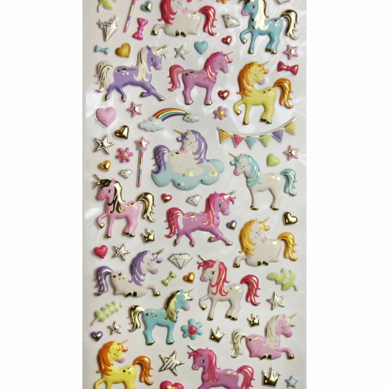 Autocollants réutilisables - relief 3d - licornes - dorures