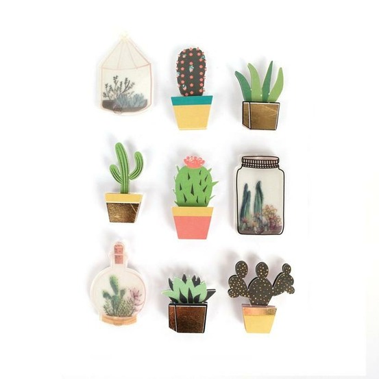 9 stickers 3d cactus et botanique 4 cm