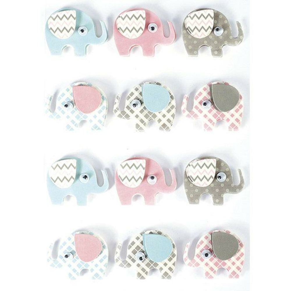 12 stickers 3d - elephants 4,3 cm