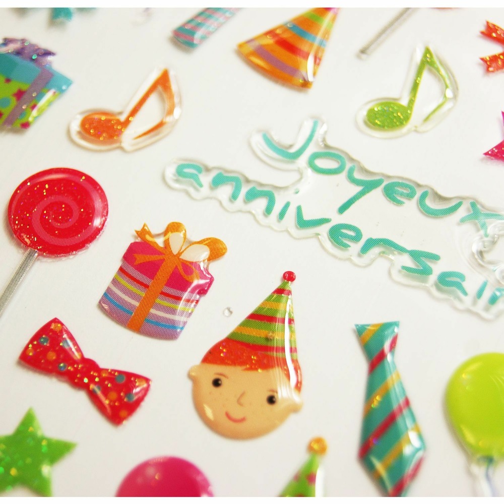 Autocollants - anniversaire - paillettes - époxy transparent