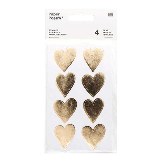 4 feuilles d'autocollants coeurs brillants dorés