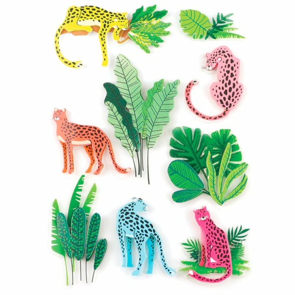 9 stickers 3d panthères et jungle 5 cm