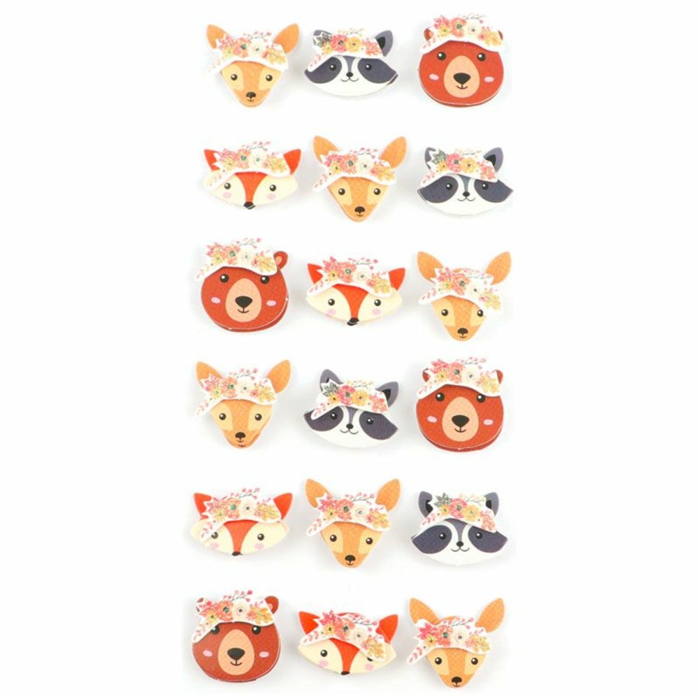 18 minis stickers 3d animaux de la forêt 2 cm
