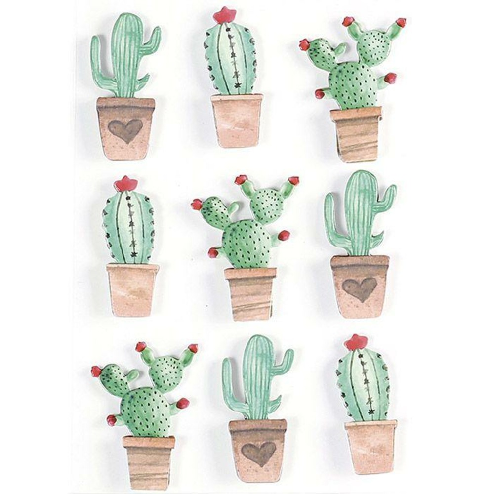 9 stickers 3d - cactus mexicains 4,5 cm