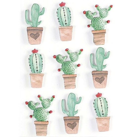 9 stickers 3d - cactus mexicains 4,5 cm
