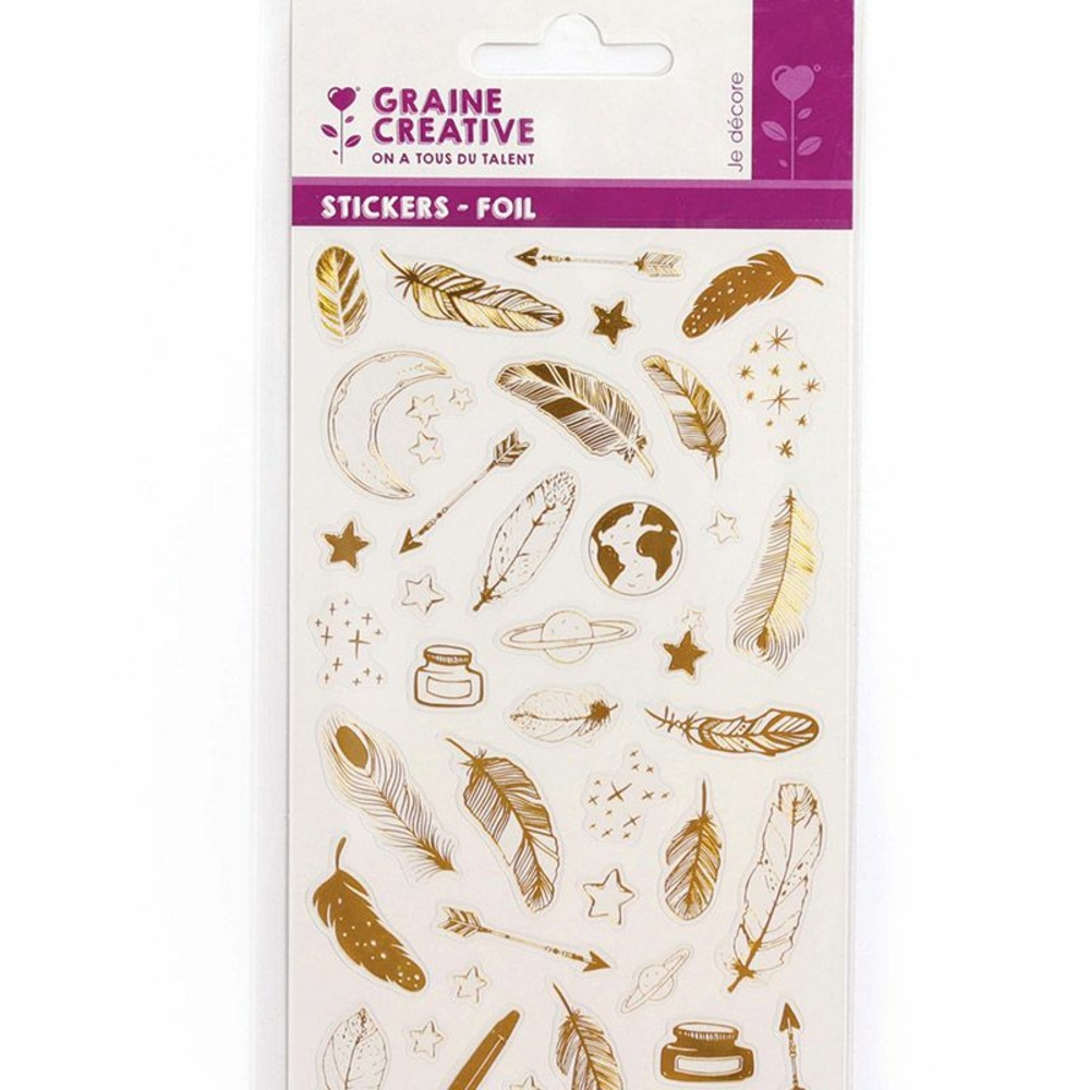 14 stickers plumes dorés