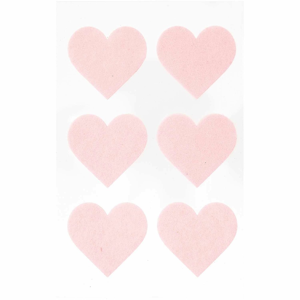 6 autocollants cœur - rose - effet feutre
