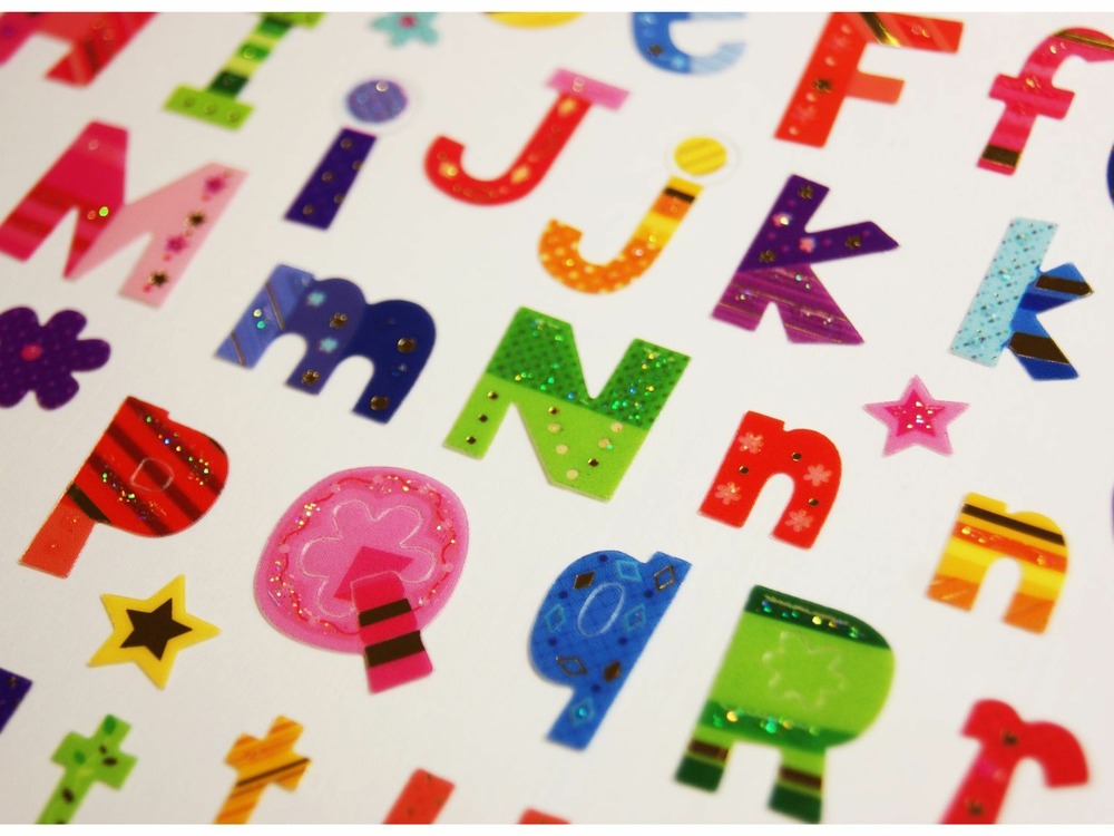 57 autocollants - alphabet fleurs - dorures et paillettes