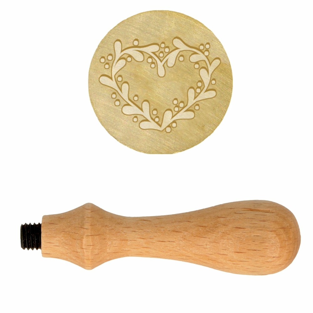 Manche en bois pour cachet de cire + tampon coeur