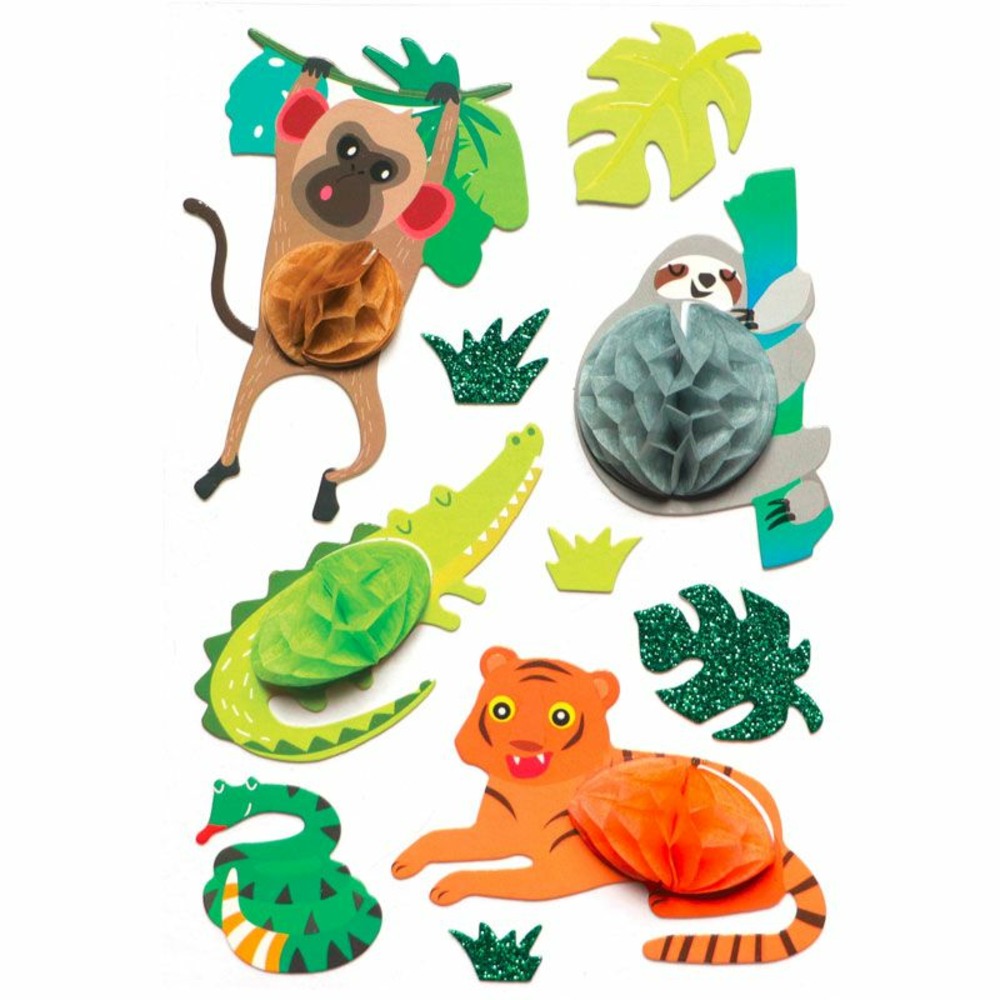 10 stickers 3d animaux de la jungle 6 cm