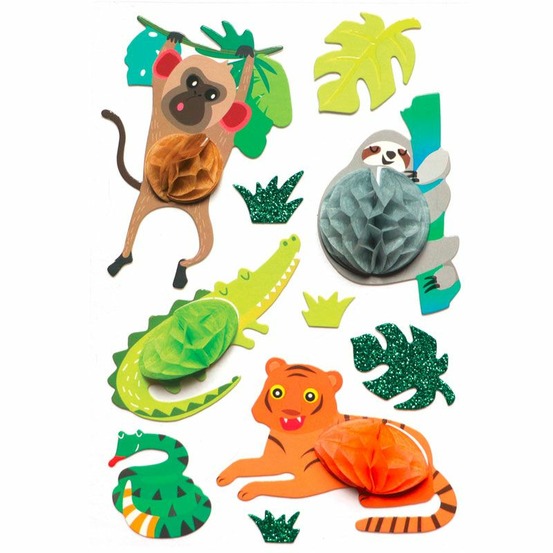 10 stickers 3d animaux de la jungle 6 cm