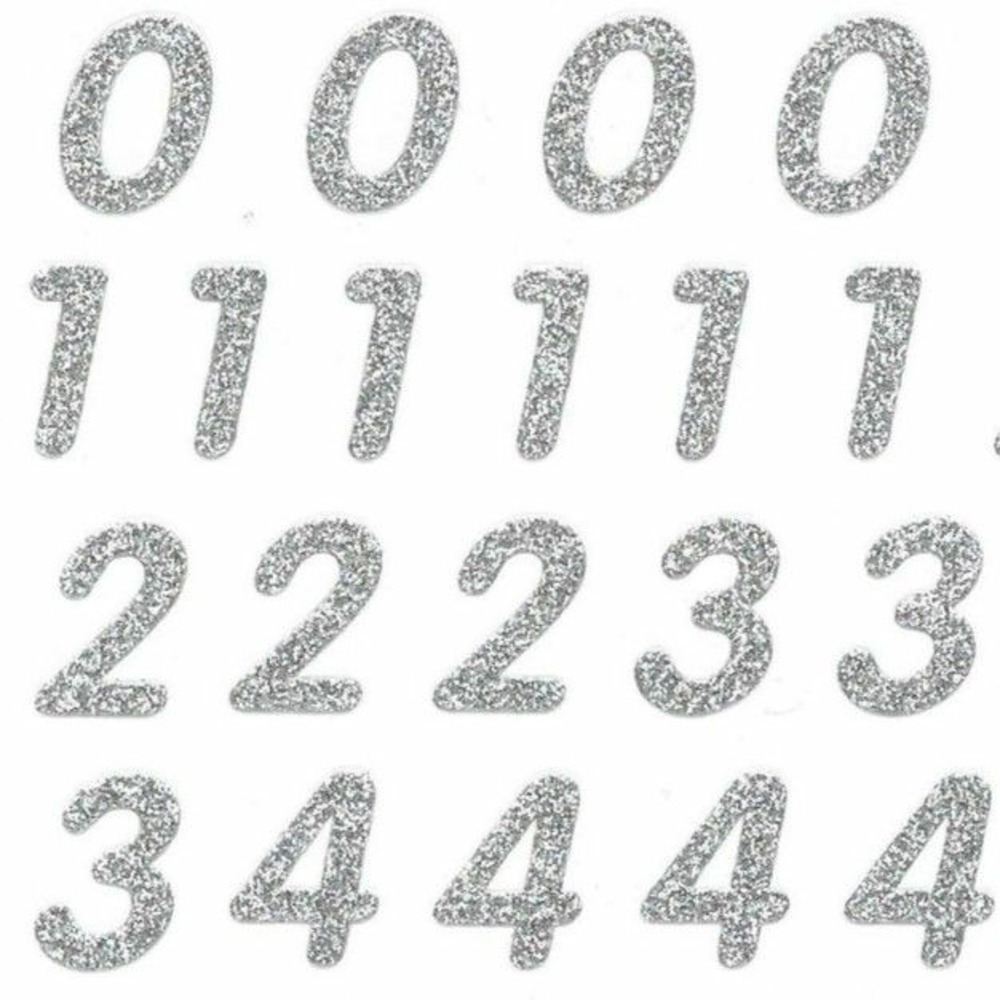 70 autocollants - chiffres - paillettes argentées
