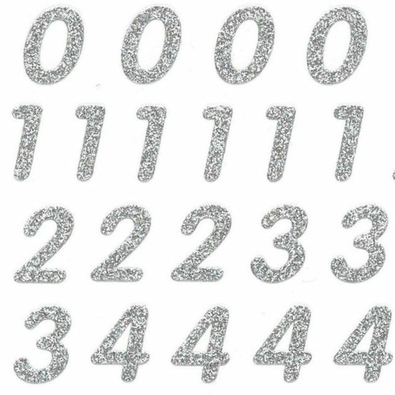 70 autocollants - chiffres - paillettes argentées
