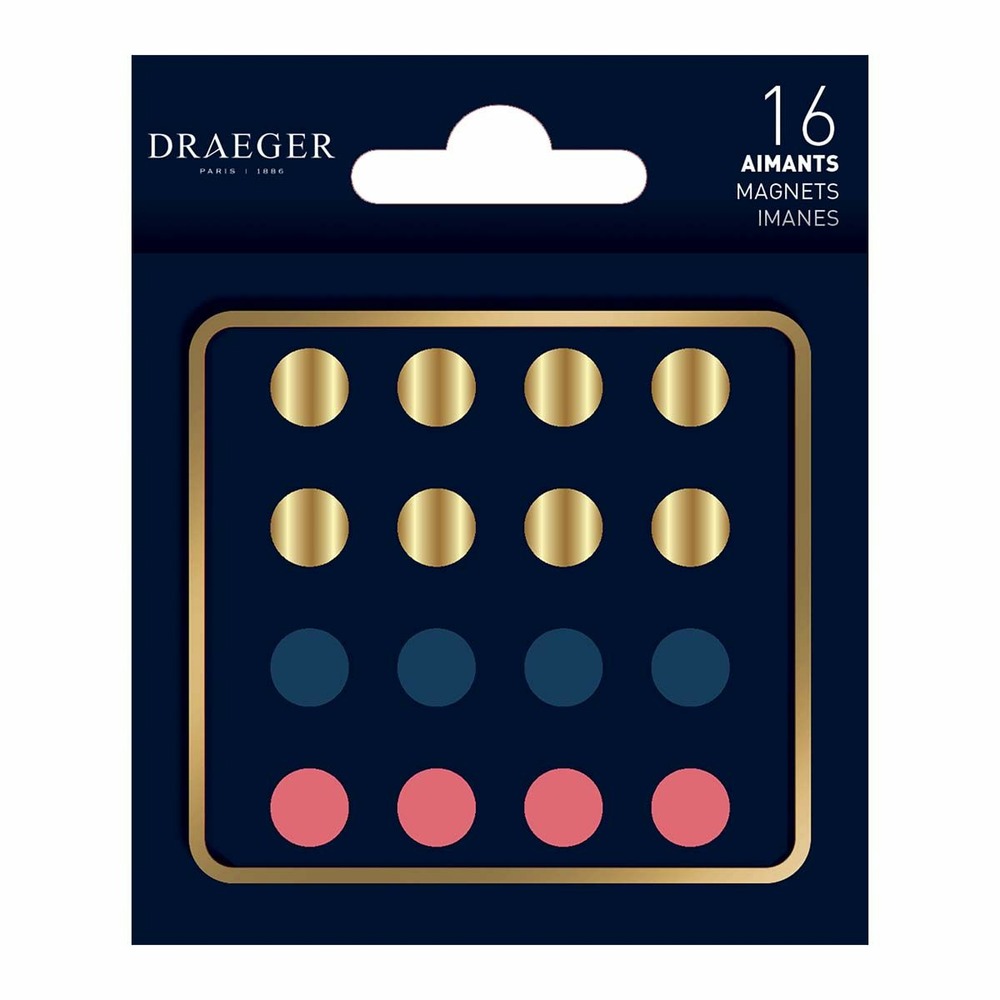 16 aimants - or/bleu/rose