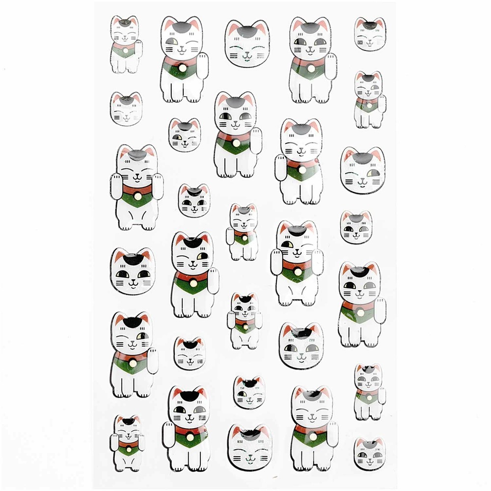 30 autocollants chat porte-bonheur - effet gel