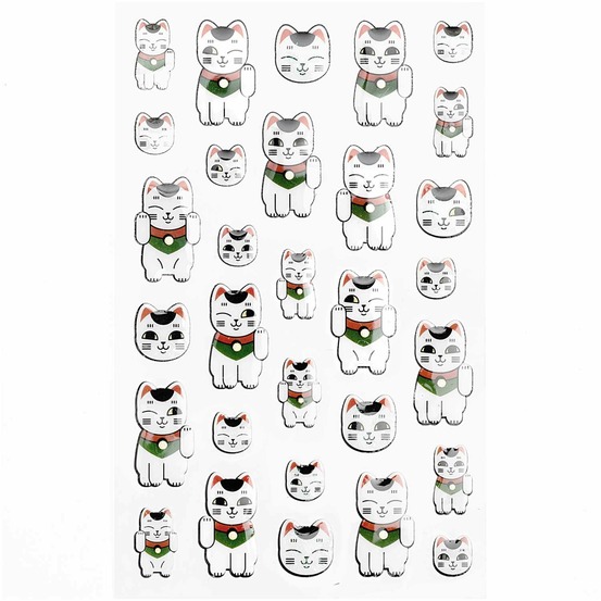 30 autocollants chat porte-bonheur - effet gel