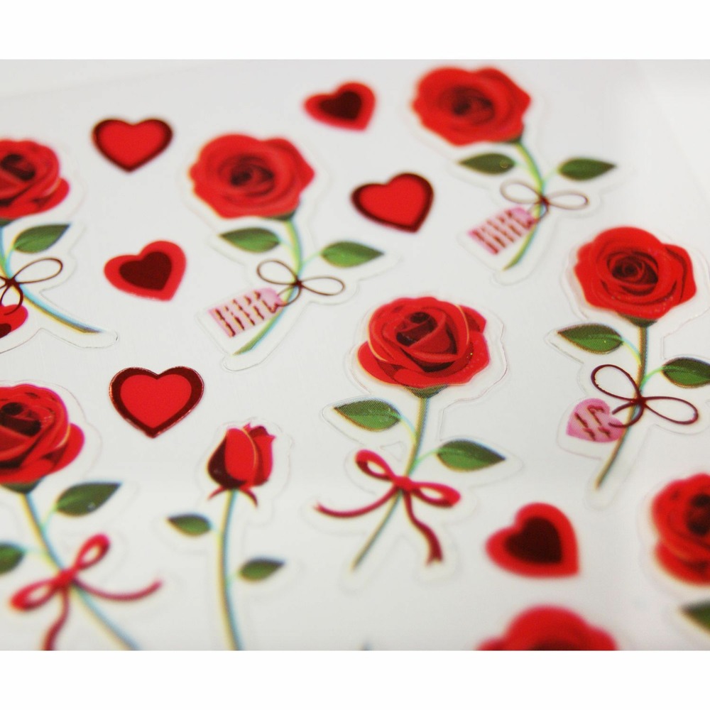 Stickers - roses et cœurs - doré et à paillettes - 1,8 cm