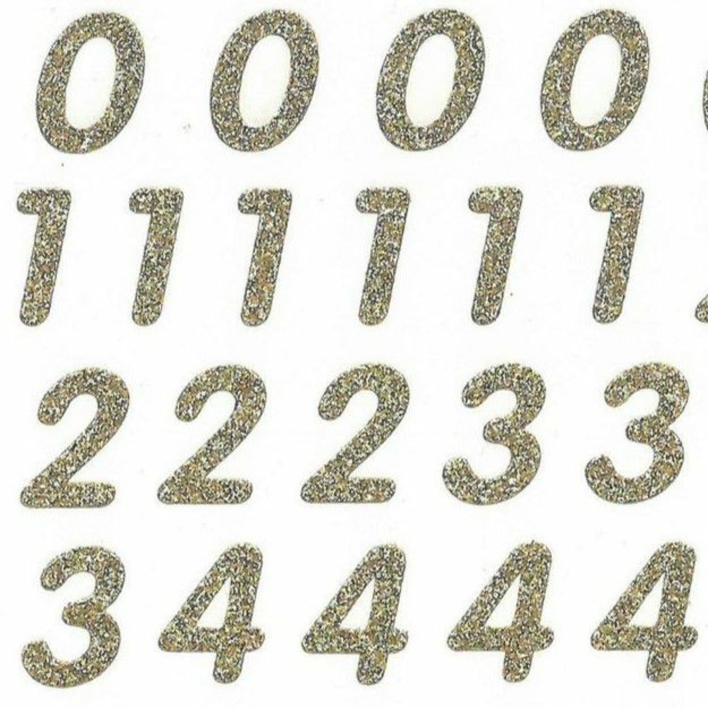 70 autocollants - chiffres - paillettes dorées