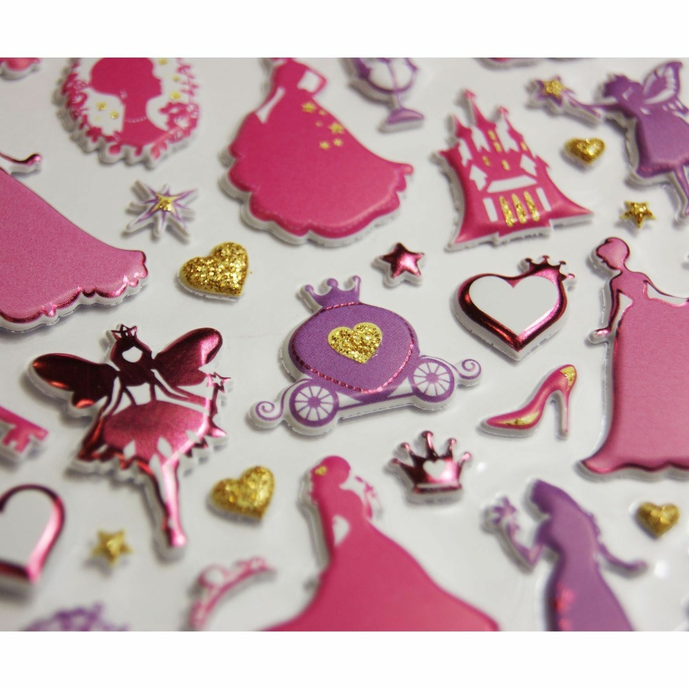 Autocollants réutilisables - relief 3d - silhouettes princesses - dorures et paillettes