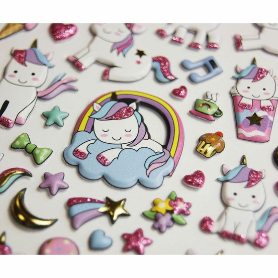 Autocollants réutilisables - relief 3d - petites licornes - dorures