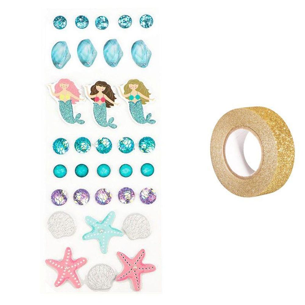 Kit De 33 Stickers Puffy Et 3D Sirènes Et Coquillages - Marque MegaCrea DIY - NEUF